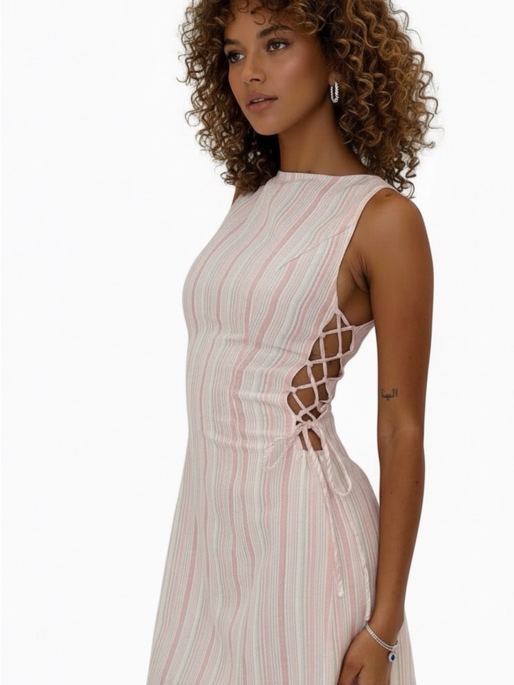 Princess Polly Pink and Ivory Striped Lace-Up Side Mini Dress